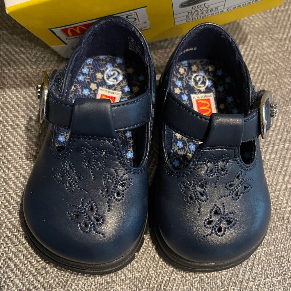 McKids Girls Size 2 Navy Velcro Shoes